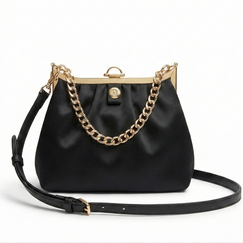 Black Crossbody Bag with Gold Chain